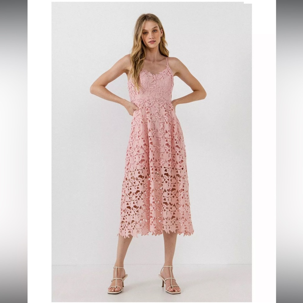 Endless Rose Pink Lace Midi Dress